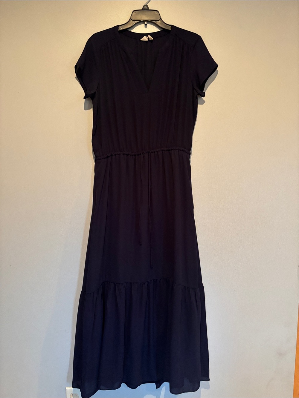 GAP Navy Short-Sleeve V-Neck Drawstring Tiered Maxi Dress